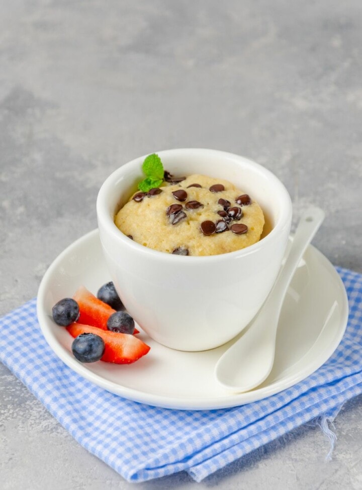 mug cake with delicious chocolate chip on the top