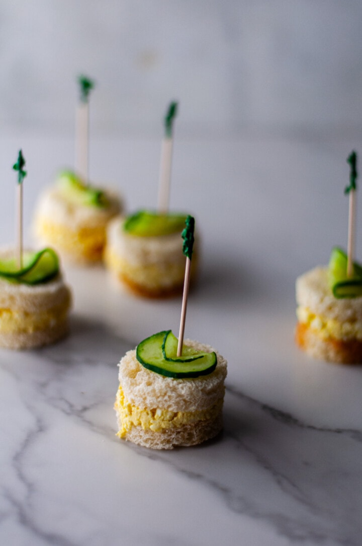 egg salad tea sandwiches with cucumber