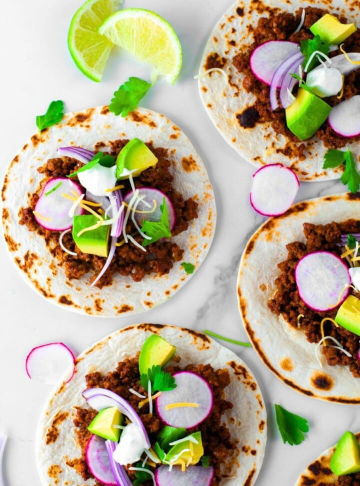 delicious tacos with ground beef and vegetables