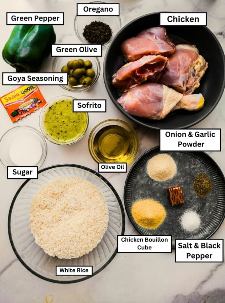 Ingredients for locrio de pollo
